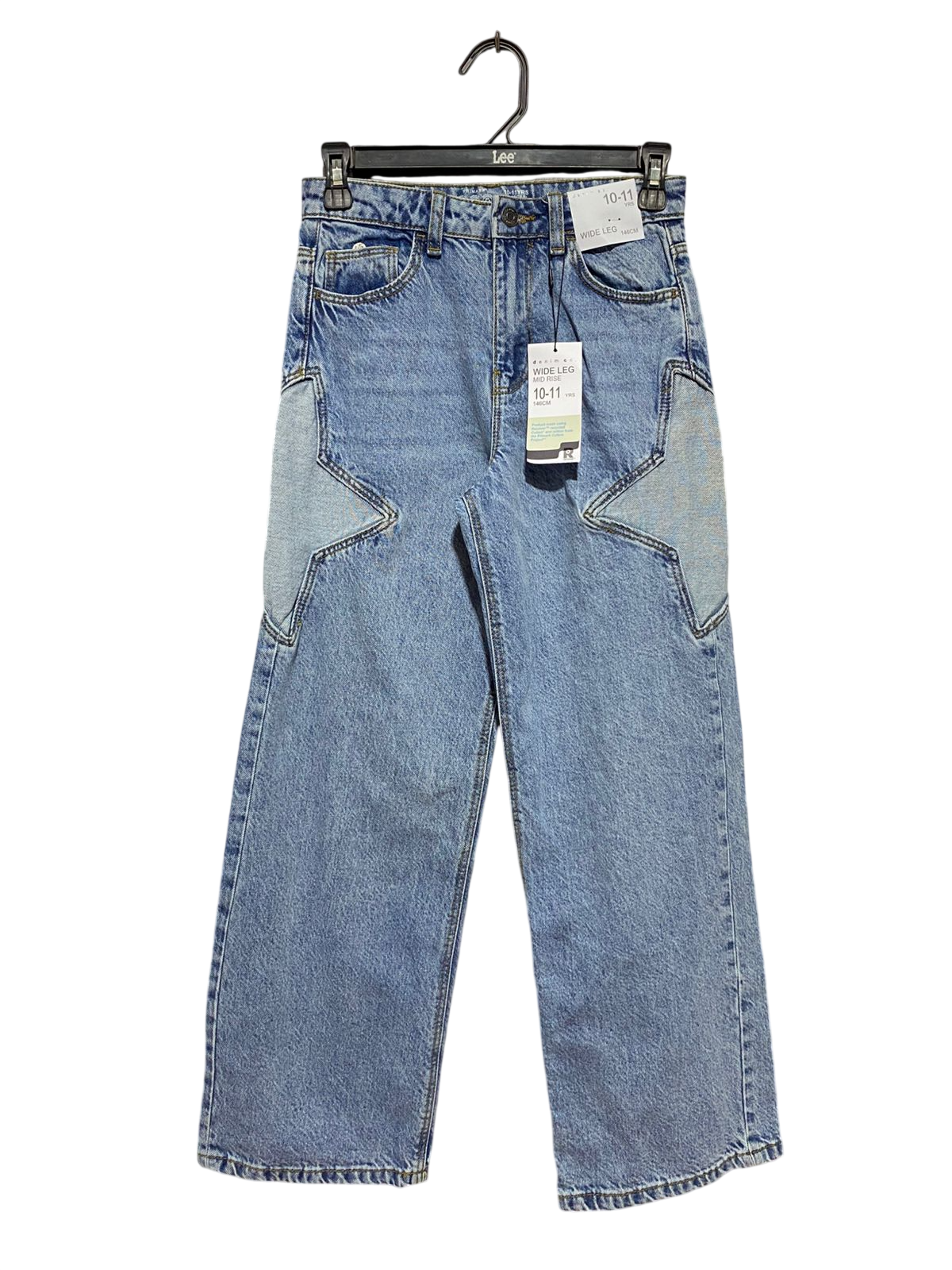 PRIMARK |S| WAIST 26| B42| LIGHT WASH DENIM STAR PATCH WIDE LEG JEANS MID RISE PANTS