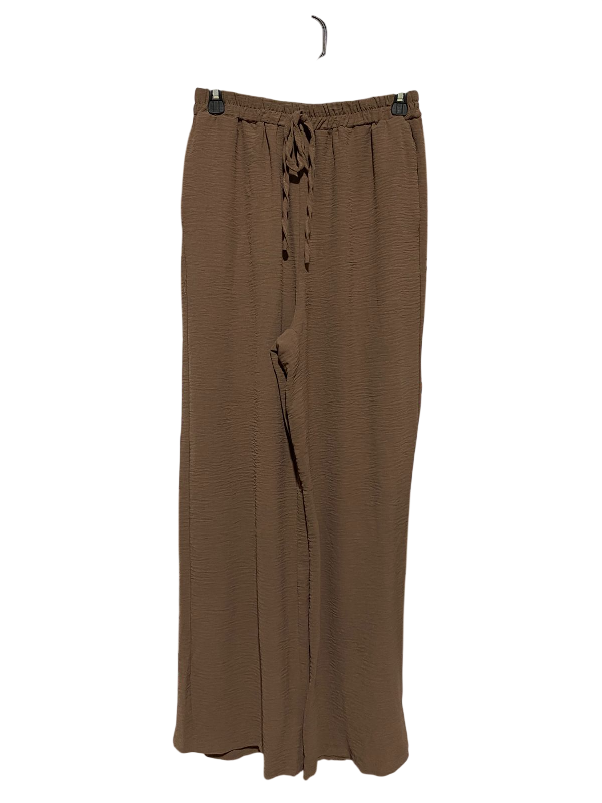 |S| WAIST 26| B42| BROWN CRINKLE WIDE LEG PANTS HIGH WAISTED ELASTIC DRAWSTRING LOUNGE TROUSERS