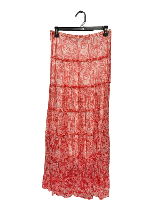 NONIB |M| BUST 28| B43|RED PAISLEY PRINT TIERED MAXI SKIRT BOHO COTTAGECORE A-LINE LONG SKIRT