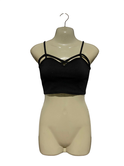 BOOHOO |S| BUST 12| B43| BLACK STRAPPY CAMI CROP TOP SWEETHEART NECKLINE CRISS CROSS STRAP TANK BLOUSE