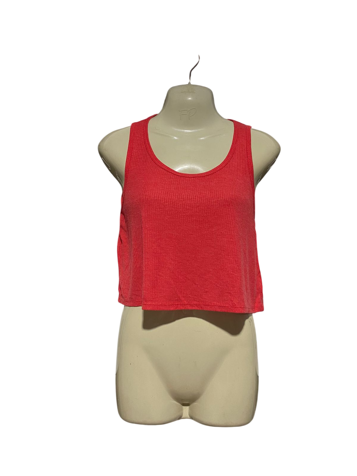 TOP SHOP |M| BUST 19| B43| CORAL PINK RED RIBBED SCOOP NECK CROPPED TANK TOP SLEEVELESS ATHLETIC CASUAL TEE