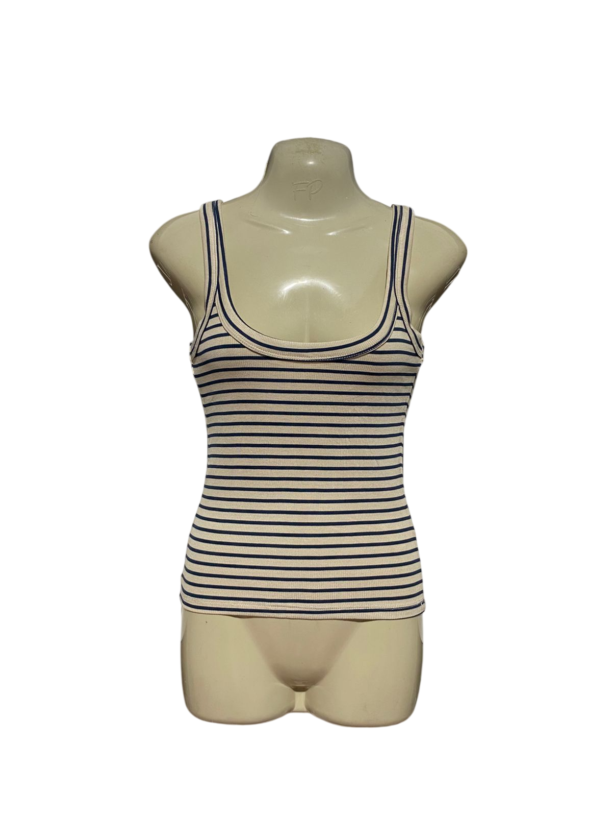 COTTON ON |L| BUST 19| B43| NAVY AND CREAM STRIPED RIBBED SCOOP NECK SLEEVELESS TANK TOP CASUAL BASICS TEE