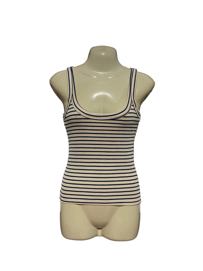 COTTON ON |L| BUST 19| B43| NAVY AND CREAM STRIPED RIBBED SCOOP NECK SLEEVELESS TANK TOP CASUAL BASICS TEE
