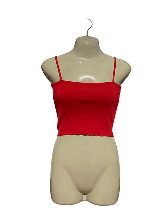 RUMOR |S/M| BUST 14| B43| CHILI RED RIBBED CAMI CROPPED TANK TOP SLEEVELESS SUMMER BRALETTE