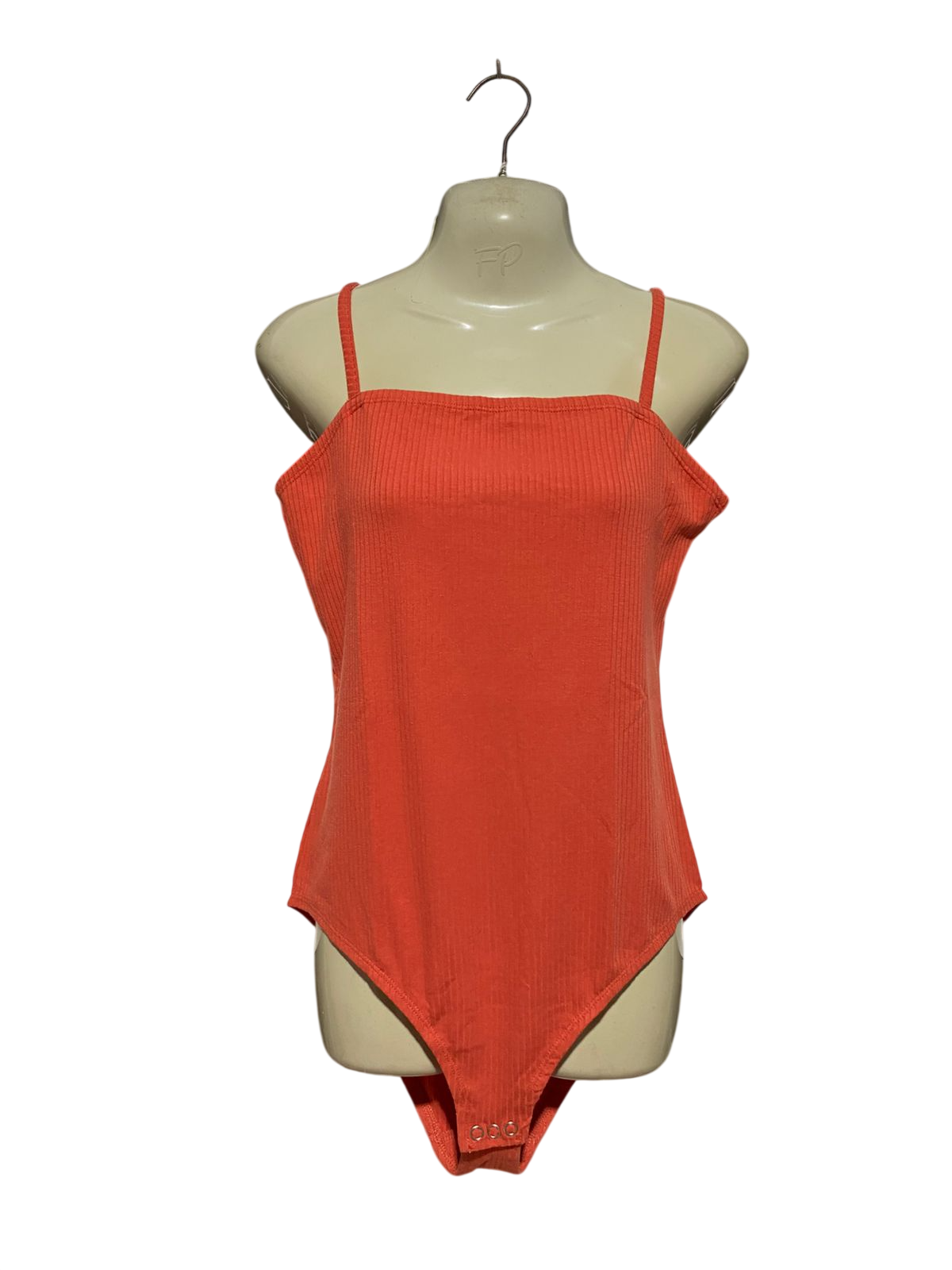 ANKO |M| BUST 16| B43| ORANGE TERRACOTTA RIBBED CAMI SLEEVELESS SNAP BUTTON BODYSUIT