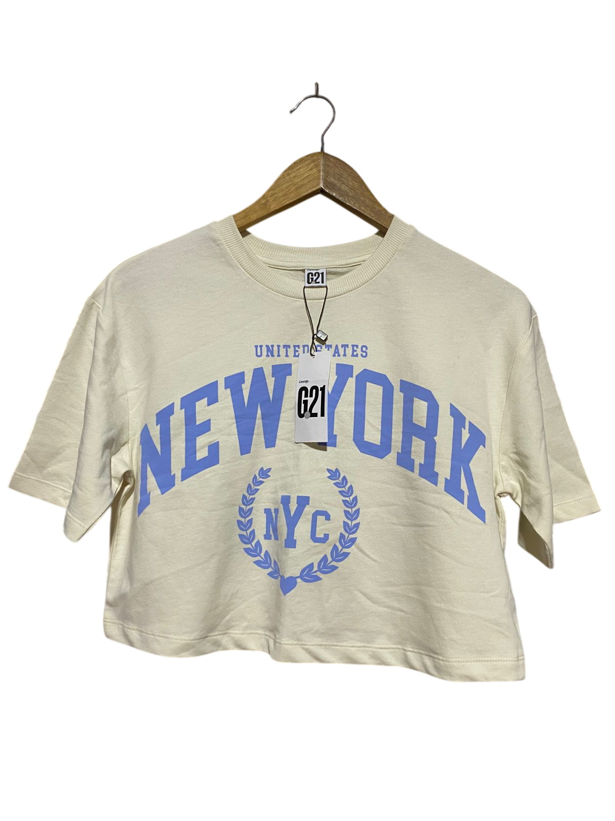 GEORGE |M| BUST 19| B43| CREAM NEW YORK NYC CROP SHORT SLEEVE T-SHIRT