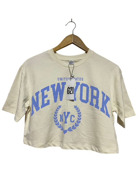GEORGE |M| BUST 19| B43| CREAM NEW YORK NYC CROP SHORT SLEEVE T-SHIRT