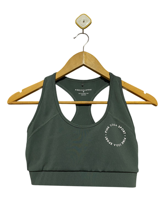 PINK SODA SPORT |S| BUST 14| B43| KHAKI GREEN RACERBACK SPORTS BRA ACTIVEWEAR TOP
