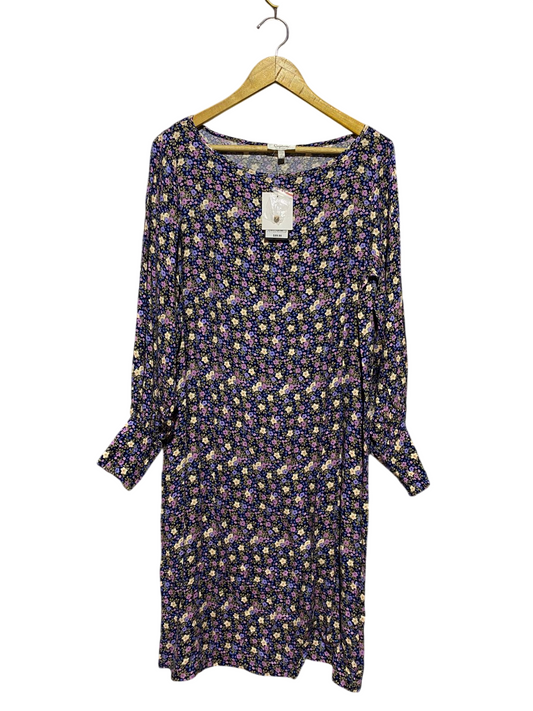 CAPTURE |L| BUST 20| B43| DITSY FLORAL PRINT LONG SLEEVE SHIFT SHIRT DRESS BLACK PURPLE YELLOW