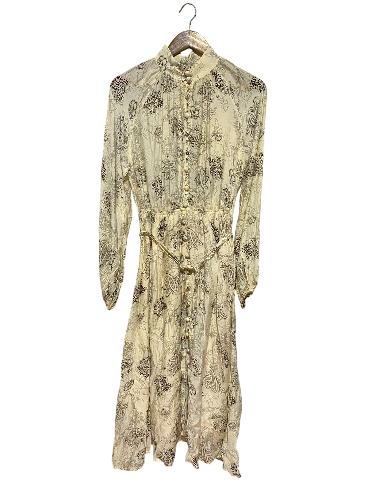 SUNNY GIRL |M| BUST 18| B43| VINTAGE BOHO FLORAL PRINT MOCK NECK BUTTON FRONT MIDI DRESS WITH BELT