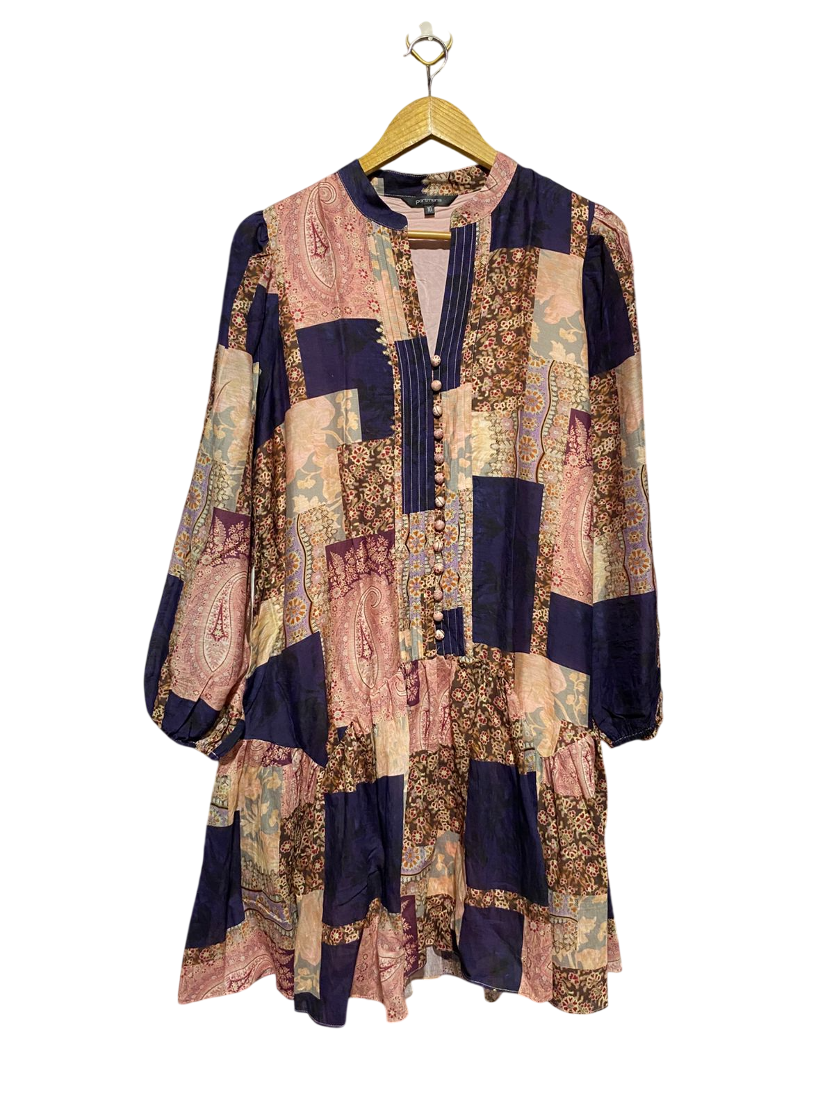 PORTMANS |L| BUST 20| B43| PATCHWORK PRINT BOOHOO BOHO TIERED MINI DRESS