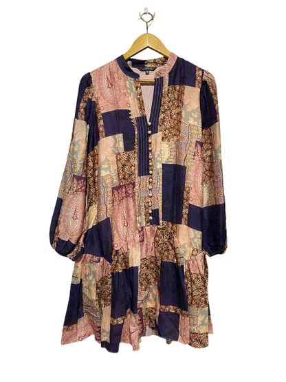 PORTMANS |L| BUST 20| B43| PATCHWORK PRINT BOOHOO BOHO TIERED MINI DRESS