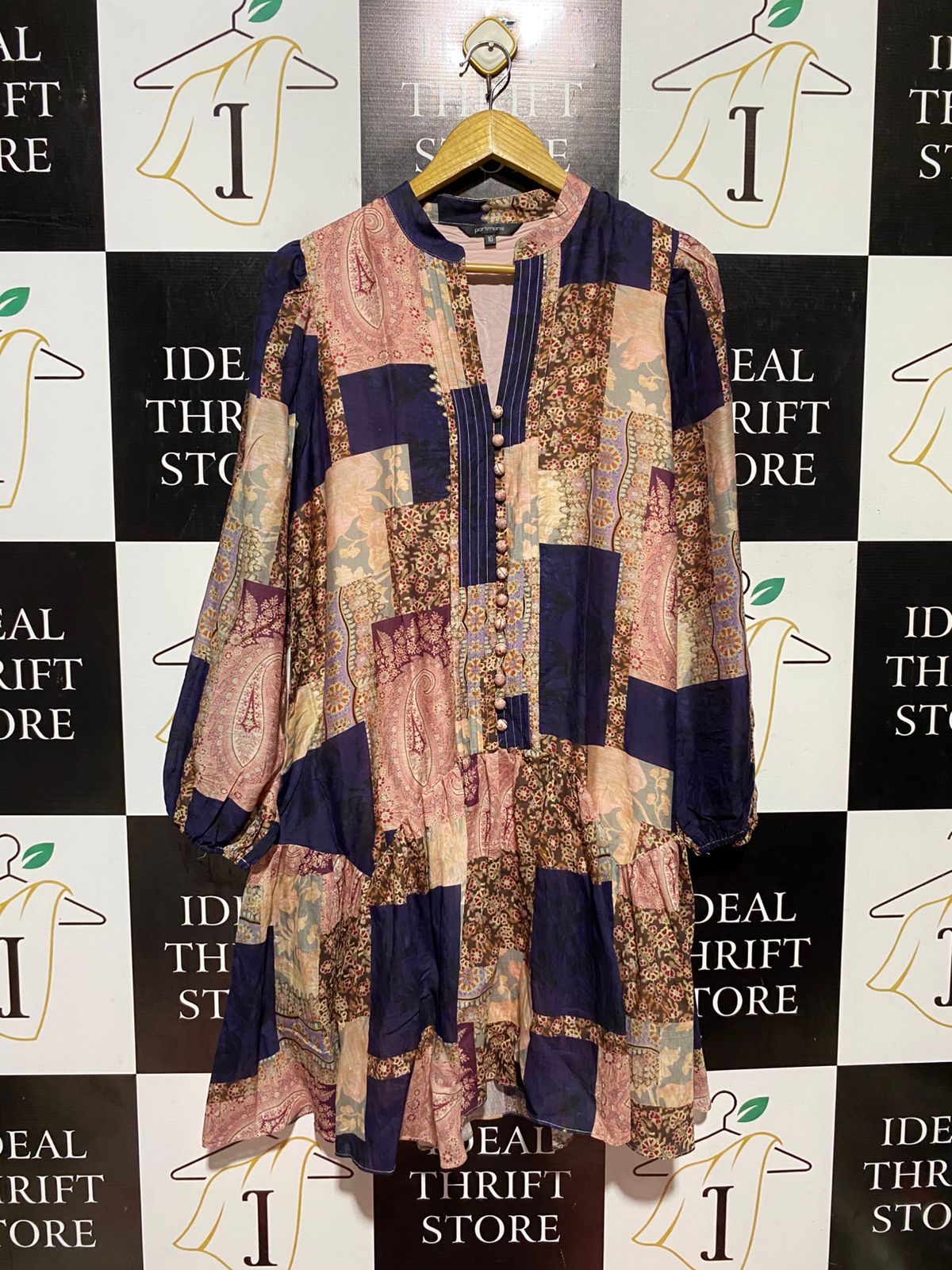 PORTMANS |L| BUST 20| B43| PATCHWORK PRINT BOOHOO BOHO TIERED MINI DRESS