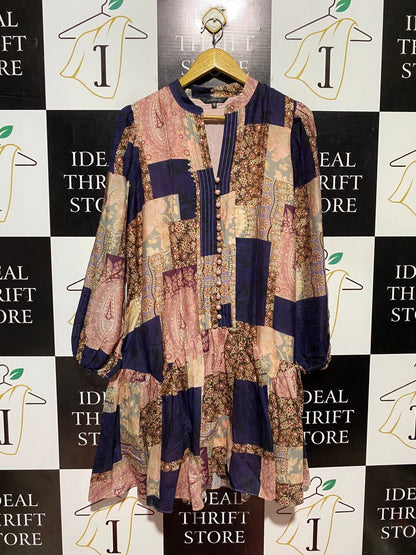 PORTMANS |L| BUST 20| B43| PATCHWORK PRINT BOOHOO BOHO TIERED MINI DRESS