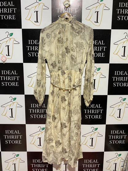 SUNNY GIRL |M| BUST 18| B43| VINTAGE BOHO FLORAL PRINT MOCK NECK BUTTON FRONT MIDI DRESS WITH BELT