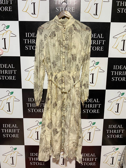 SUNNY GIRL |M| BUST 18| B43| VINTAGE BOHO FLORAL PRINT MOCK NECK BUTTON FRONT MIDI DRESS WITH BELT