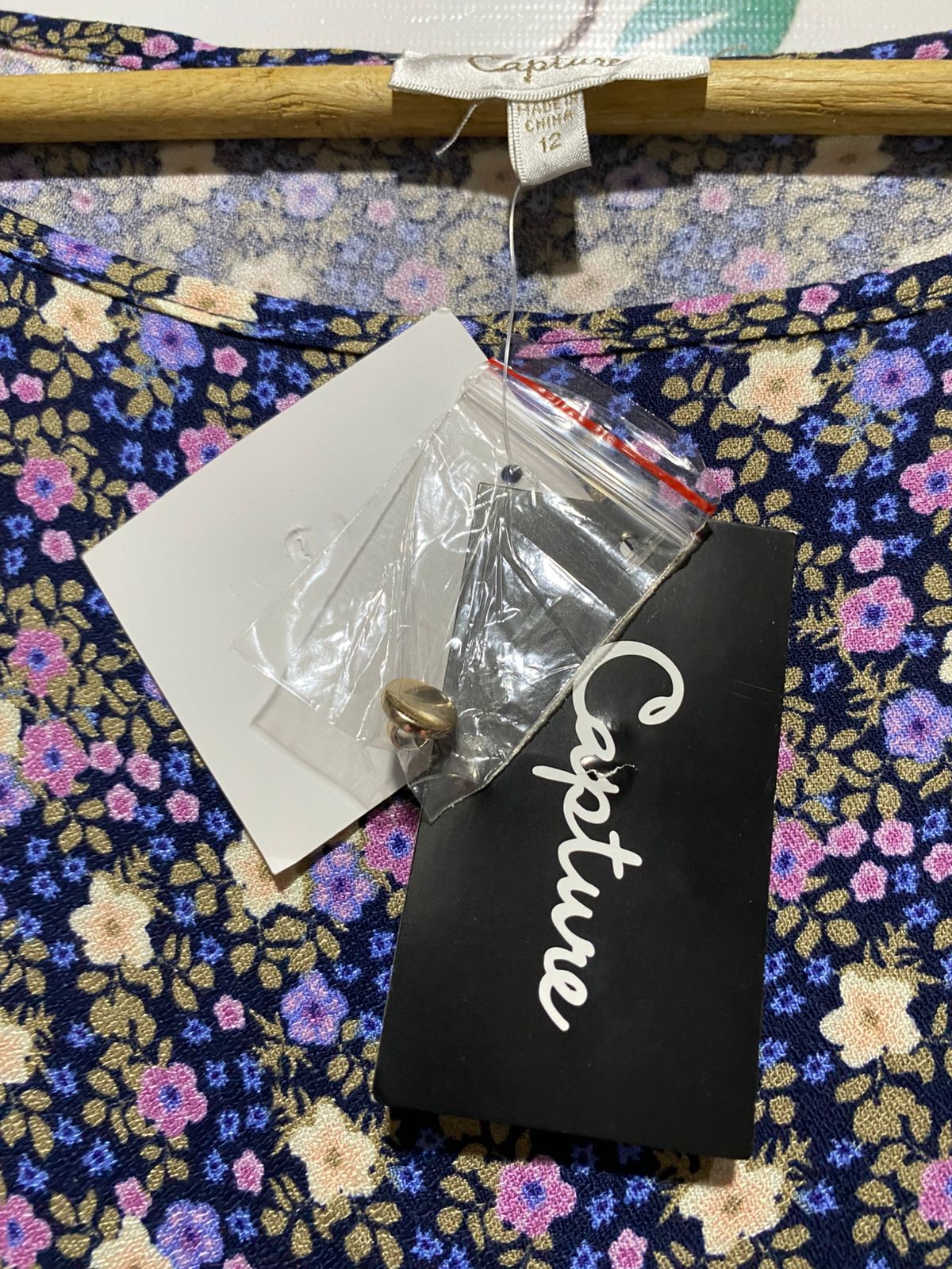 CAPTURE |L| BUST 20| B43| DITSY FLORAL PRINT LONG SLEEVE SHIFT SHIRT DRESS BLACK PURPLE YELLOW
