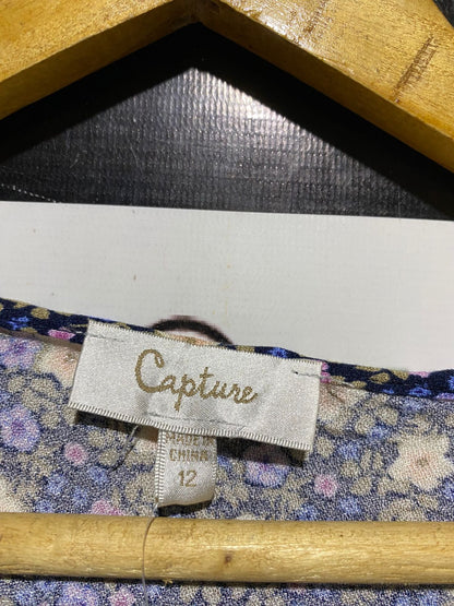 CAPTURE |L| BUST 20| B43| DITSY FLORAL PRINT LONG SLEEVE SHIFT SHIRT DRESS BLACK PURPLE YELLOW