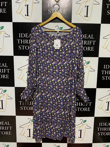 CAPTURE |L| BUST 20| B43| DITSY FLORAL PRINT LONG SLEEVE SHIFT SHIRT DRESS BLACK PURPLE YELLOW