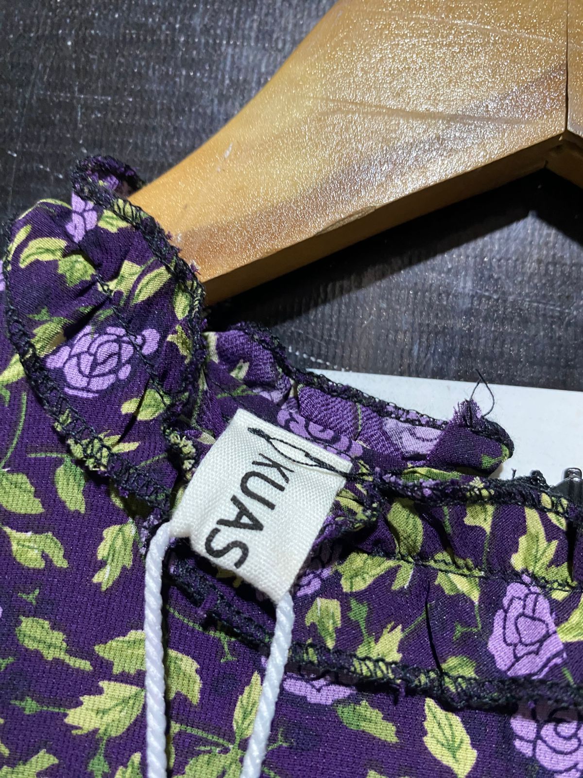 KUASHIDA |S| BUST 16| B43| PURPLE DITSY FLORAL RUFFLE MOCK NECK LONG SLEEVE MIDI DRESS