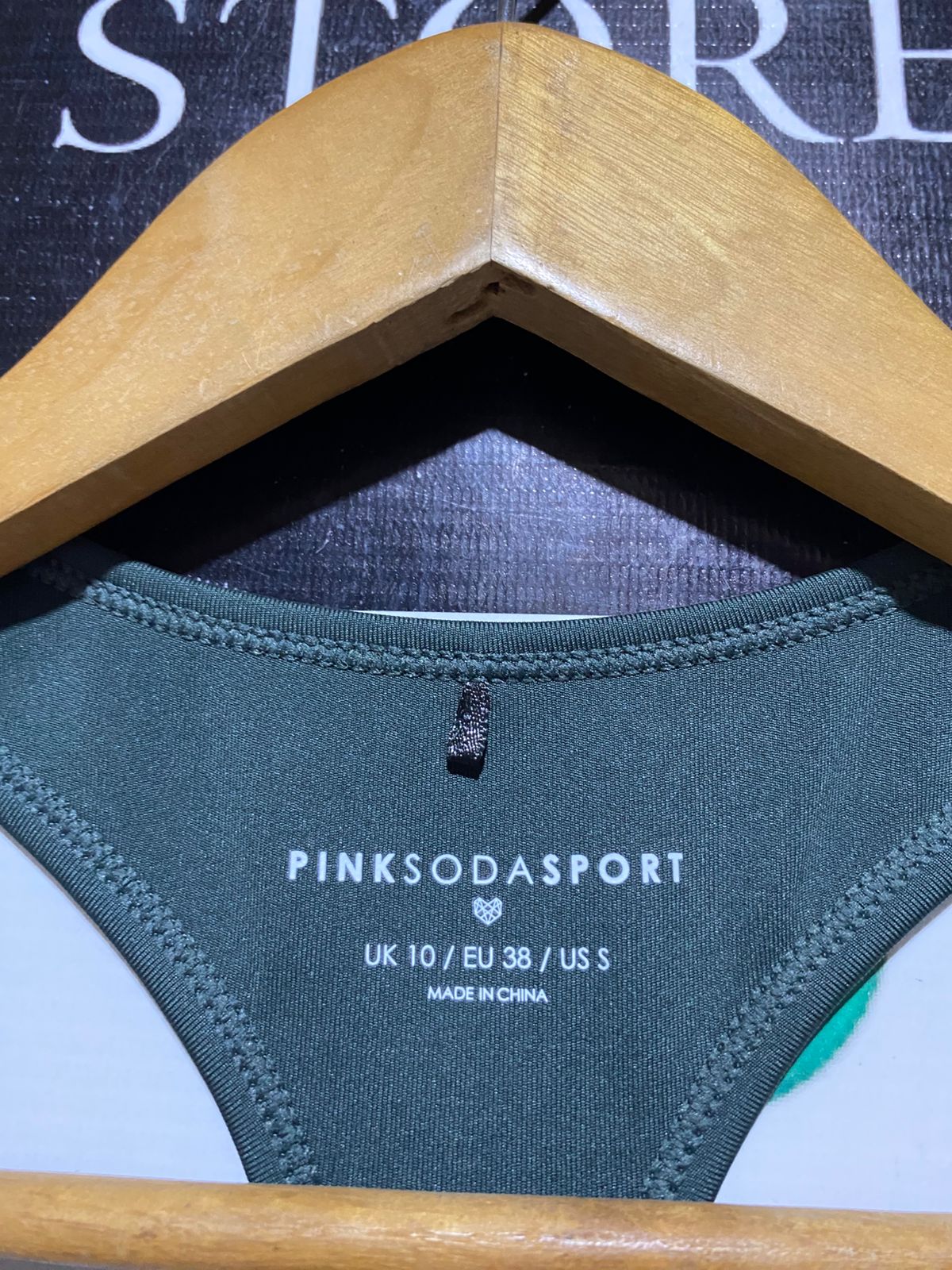 PINK SODA SPORT |S| BUST 14| B43| KHAKI GREEN RACERBACK SPORTS BRA ACTIVEWEAR TOP