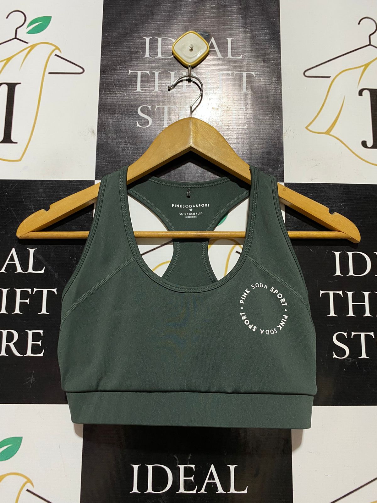 PINK SODA SPORT |S| BUST 14| B43| KHAKI GREEN RACERBACK SPORTS BRA ACTIVEWEAR TOP