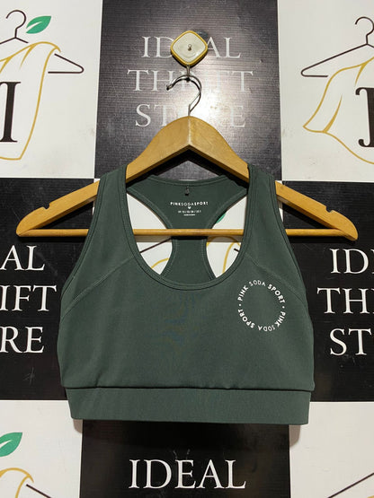 PINK SODA SPORT |S| BUST 14| B43| KHAKI GREEN RACERBACK SPORTS BRA ACTIVEWEAR TOP