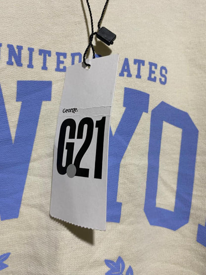 GEORGE |M| BUST 19| B43| CREAM NEW YORK NYC CROP SHORT SLEEVE T-SHIRT