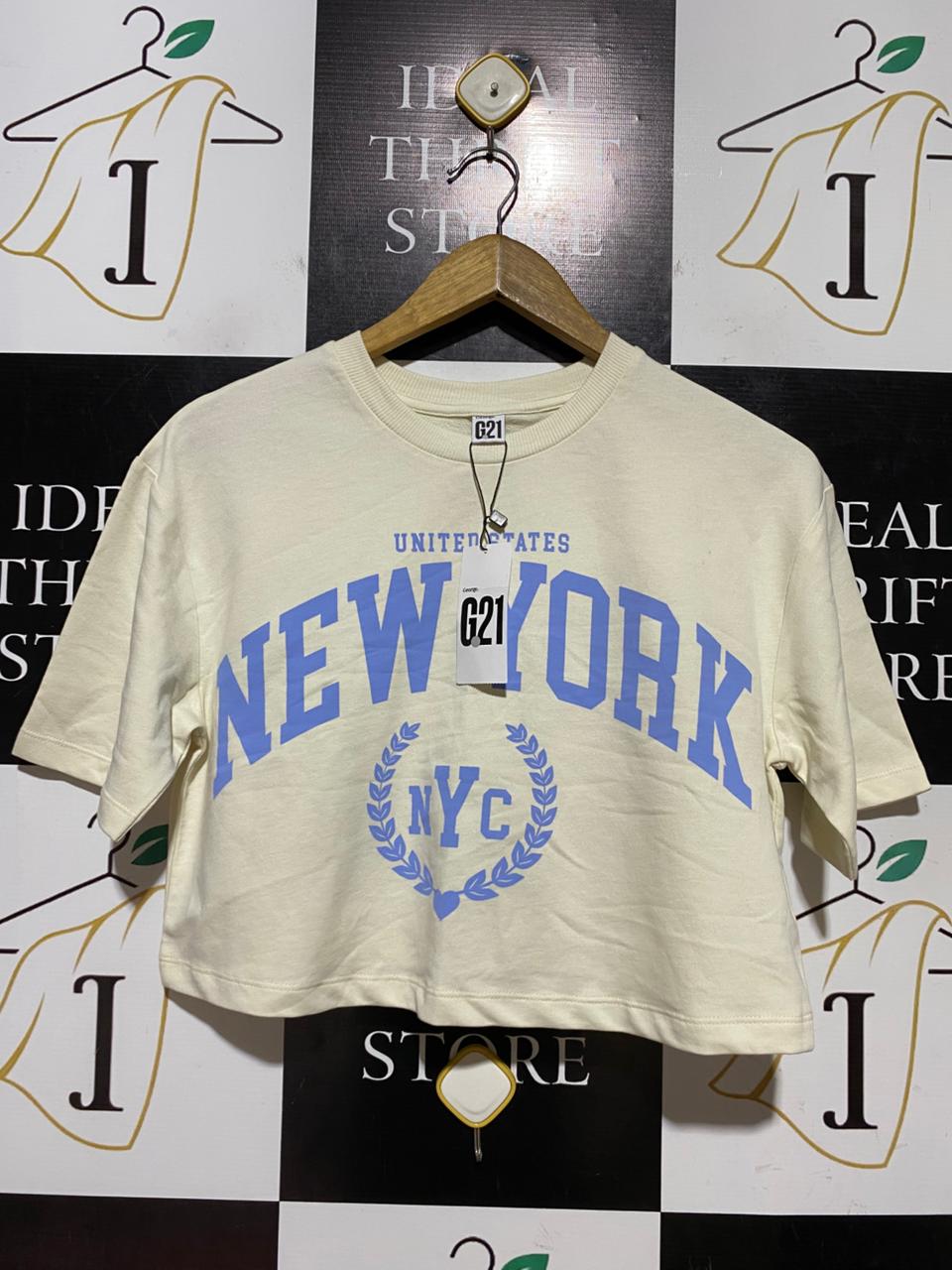 GEORGE |M| BUST 19| B43| CREAM NEW YORK NYC CROP SHORT SLEEVE T-SHIRT