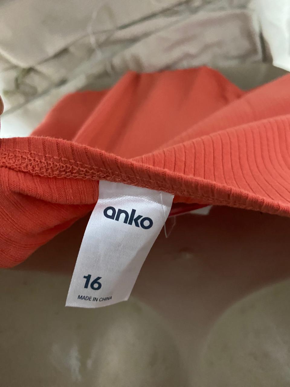 ANKO |M| BUST 16| B43| ORANGE TERRACOTTA RIBBED CAMI SLEEVELESS SNAP BUTTON BODYSUIT