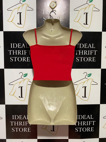 RUMOR |S/M| BUST 14| B43| CHILI RED RIBBED CAMI CROPPED TANK TOP SLEEVELESS SUMMER BRALETTE