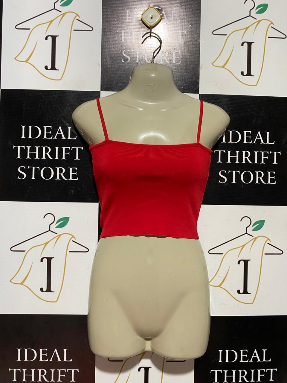RUMOR |S/M| BUST 14| B43| CHILI RED RIBBED CAMI CROPPED TANK TOP SLEEVELESS SUMMER BRALETTE