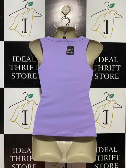 COTTON ON | XS| BUST 15| B43| LILAC PURPLE RIBBED SCOOP SQUARE NECK SLEEVELESS TANK TOP BASIC TEE