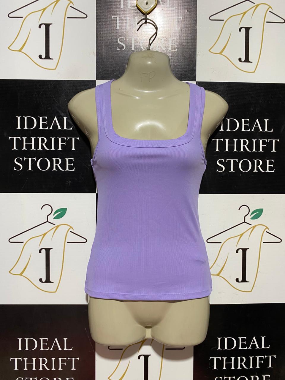 COTTON ON | XS| BUST 15| B43| LILAC PURPLE RIBBED SCOOP SQUARE NECK SLEEVELESS TANK TOP BASIC TEE