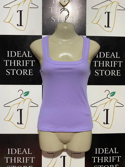 COTTON ON | XS| BUST 15| B43| LILAC PURPLE RIBBED SCOOP SQUARE NECK SLEEVELESS TANK TOP BASIC TEE