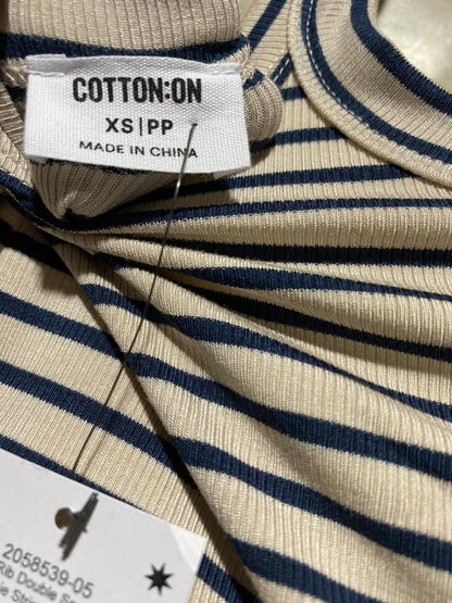COTTON ON |L| BUST 19| B43| NAVY AND CREAM STRIPED RIBBED SCOOP NECK SLEEVELESS TANK TOP CASUAL BASICS TEE