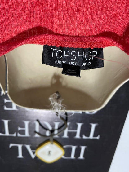 TOP SHOP |M| BUST 19| B43| CORAL PINK RED RIBBED SCOOP NECK CROPPED TANK TOP SLEEVELESS ATHLETIC CASUAL TEE