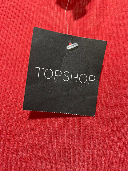 TOP SHOP |M| BUST 19| B43| CORAL PINK RED RIBBED SCOOP NECK CROPPED TANK TOP SLEEVELESS ATHLETIC CASUAL TEE