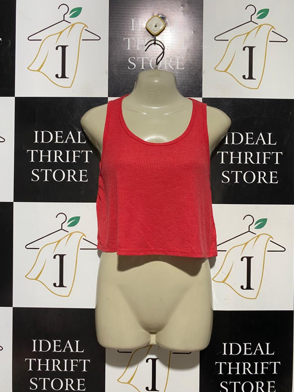 TOP SHOP |M| BUST 19| B43| CORAL PINK RED RIBBED SCOOP NECK CROPPED TANK TOP SLEEVELESS ATHLETIC CASUAL TEE