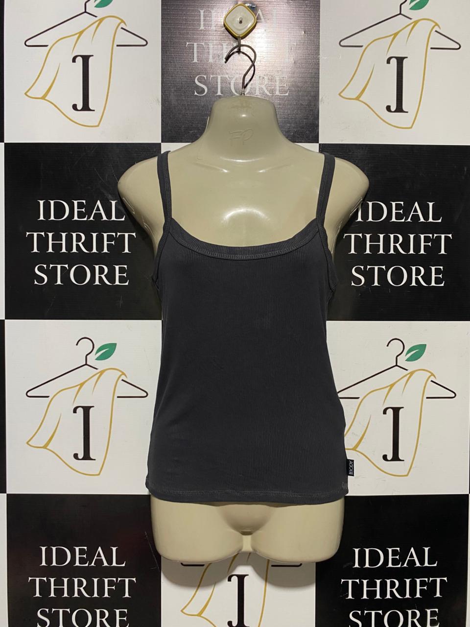 COTTON ON|  S| BUST 16| B43| CHARCOAL GREY RIBBED SCOOP NECK CAMI TANK TOP BASICS TEE