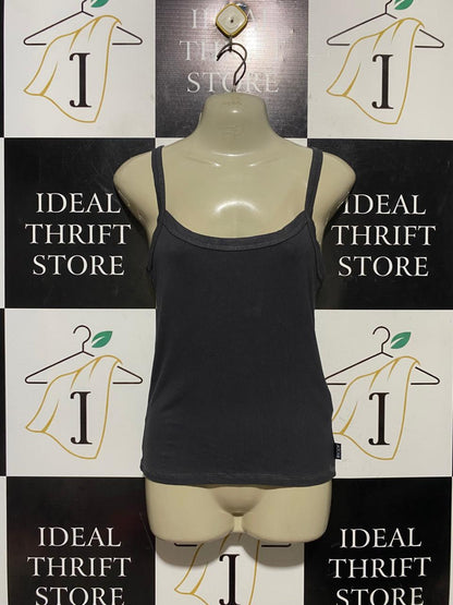 COTTON ON|  S| BUST 16| B43| CHARCOAL GREY RIBBED SCOOP NECK CAMI TANK TOP BASICS TEE