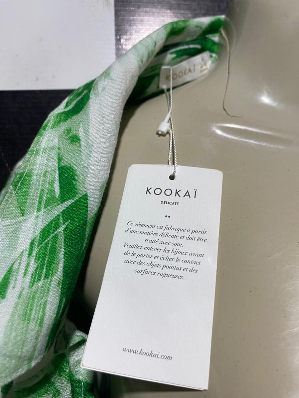 KOOKAI |L| BUST 20| B43| GREEN ABSTRACT SWIRL PRINT LONG SLEEVE FRONT TIE CROP BLOUSE RESORT WEAR