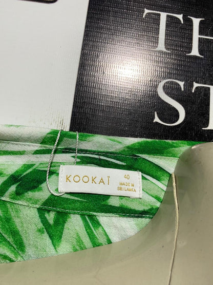 KOOKAI |L| BUST 20| B43| GREEN ABSTRACT SWIRL PRINT LONG SLEEVE FRONT TIE CROP BLOUSE RESORT WEAR
