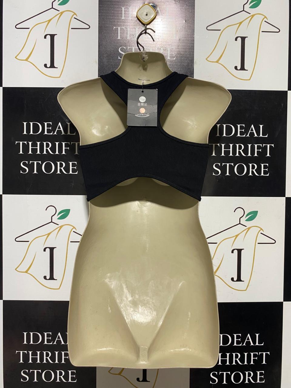 SMFK |S| BUST 15| B43| BLACK CUTOUT MIDRIFF FRONT TIE SPORTS BRA CROPPED TANK TOP BRALETTE
