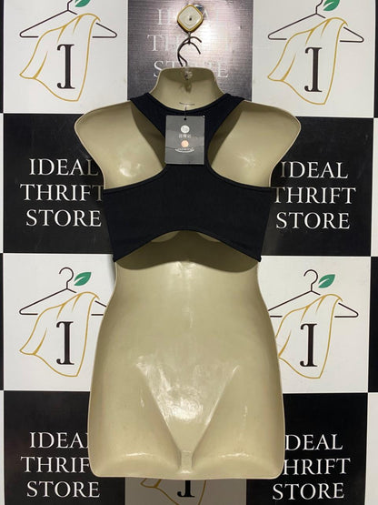 SMFK |S| BUST 15| B43| BLACK CUTOUT MIDRIFF FRONT TIE SPORTS BRA CROPPED TANK TOP BRALETTE