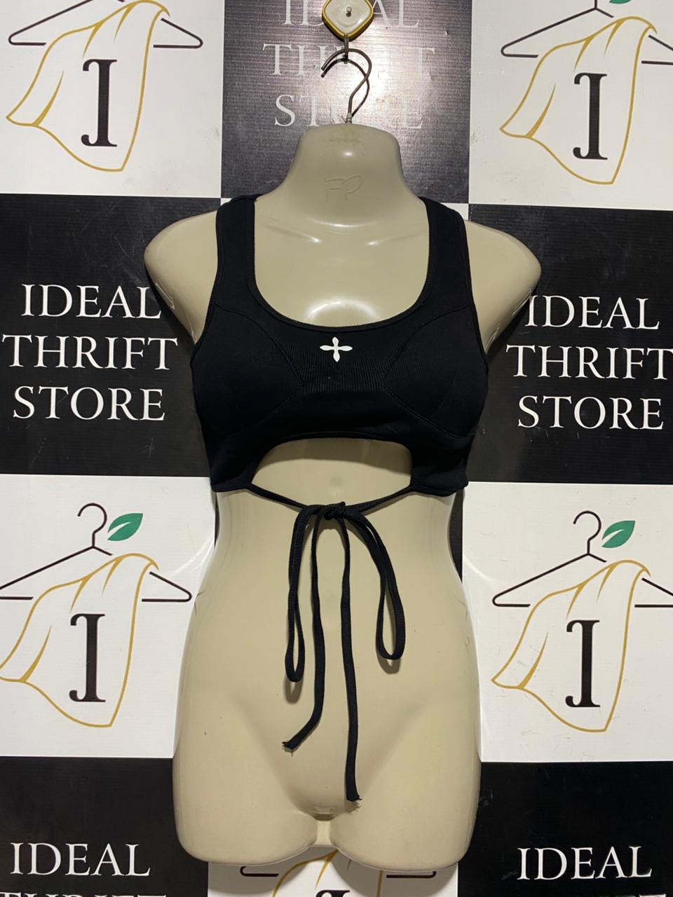 SMFK |S| BUST 15| B43| BLACK CUTOUT MIDRIFF FRONT TIE SPORTS BRA CROPPED TANK TOP BRALETTE