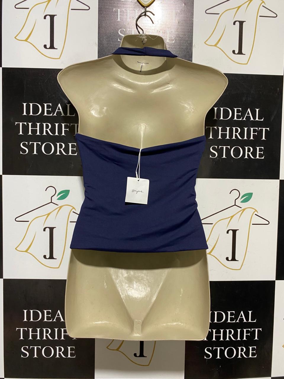SUPRE |S| BUST 16| B43| NAVY BLUE V-NECK HALTER TANK TOP SLEEVELESS ACTIVEWEAR CASUAL SHIRT