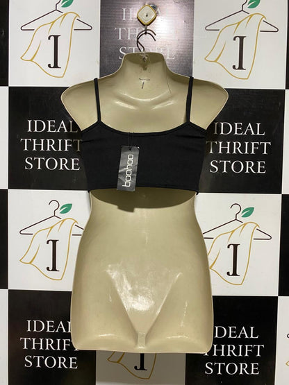 BOOHOO |S| BUST 12| B43| BLACK STRAPPY CAMI CROP TOP SWEETHEART NECKLINE CRISS CROSS STRAP TANK BLOUSE