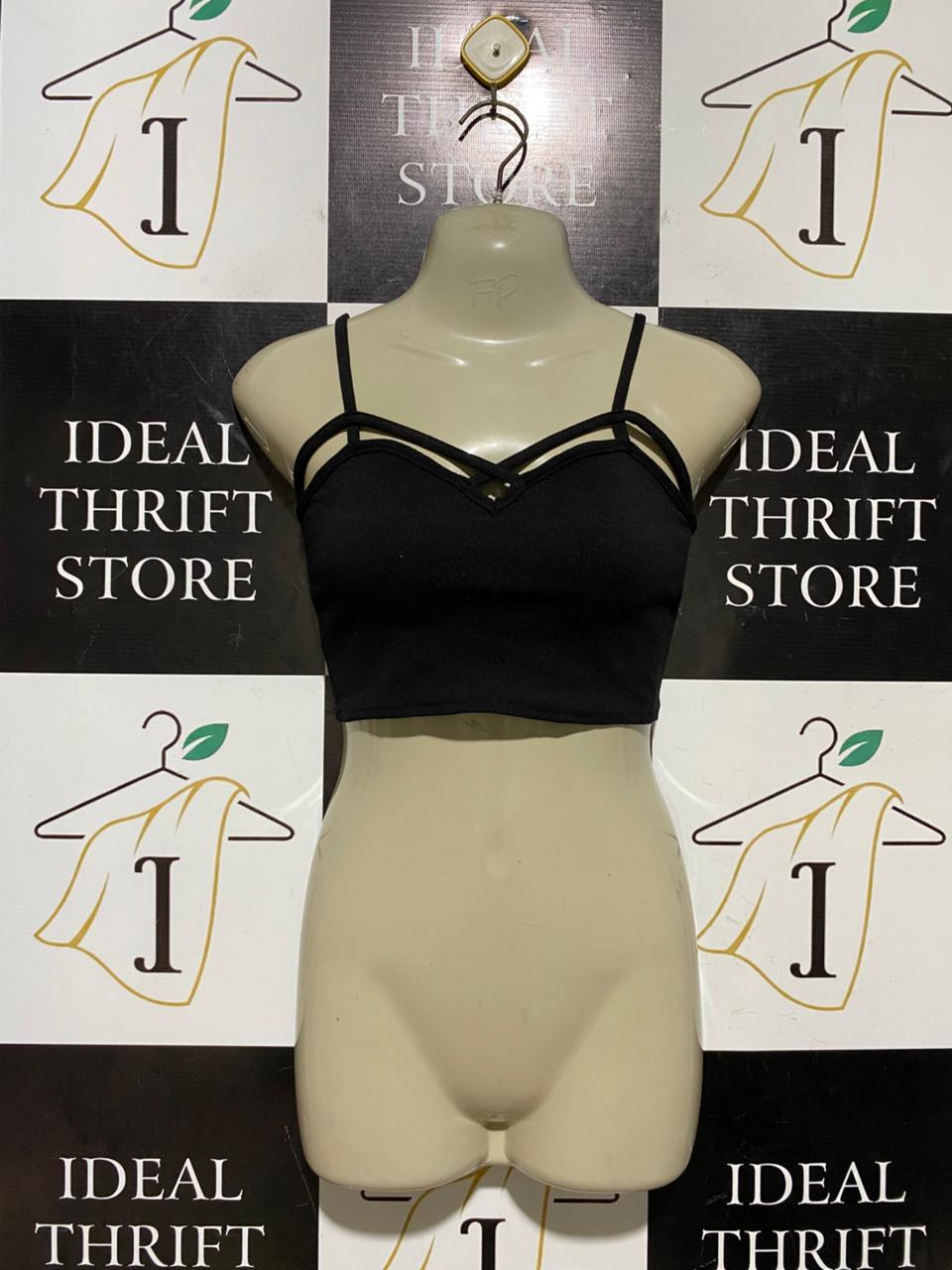 BOOHOO |S| BUST 12| B43| BLACK STRAPPY CAMI CROP TOP SWEETHEART NECKLINE CRISS CROSS STRAP TANK BLOUSE
