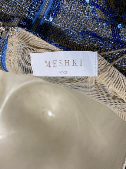 MESHKI |S| BUST 16| B43| BLUE SEQUIN FLORAL EMBROIDERED METALLIC MESH TUBE TOP STRAPLESS CORSET STYLE CROP BLOUSE